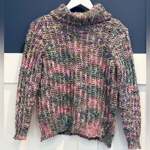 Westport Variegated Ribbed Turtleneck Sweater in Pink and Green Size XS